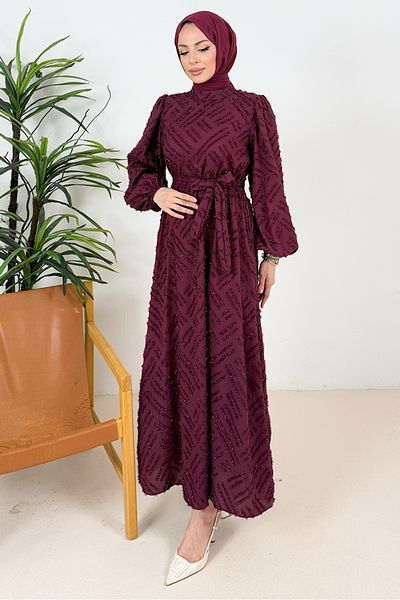 Bestenur Βραδινό φόρεμα Silay Tassel 1396 - Claret Red