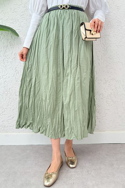 Salih Çelebi Crinkled Hijab Skirt 2266 - Light Khaki