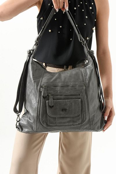 571 Collections Çanta Faux Leather Backpack Gray (Model: 571-13-13m)
