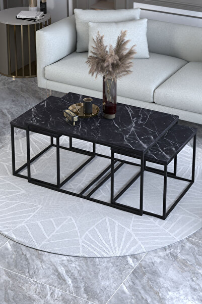 GOLDFALEZ Orta Sehpa Ve Zigon Yan Sehpa Flora Set Bendir