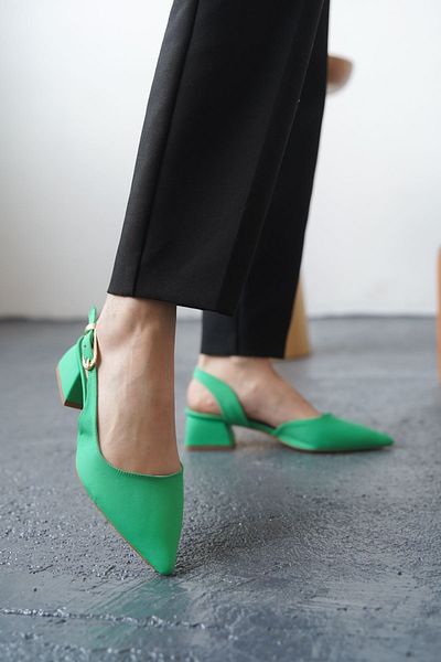 MODAADAM Pantofi cu toc joasă cu cataramă Efect pentru damă - verde mat