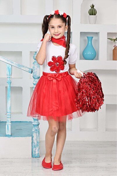 nacar çarşı Tricou cu flori cu imprimeu roșu pentru fetițe, fustă tutu roșie,...