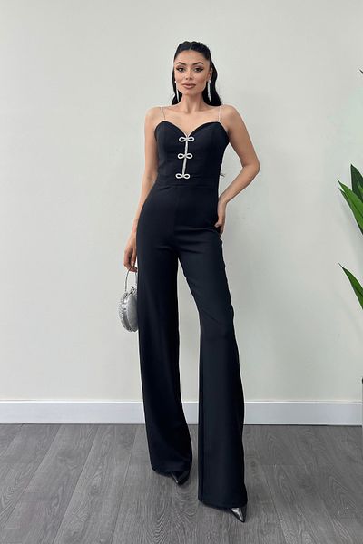 giyimmasalı Atlas Fabric Bow Detailed Evening Dress Jumpsuit - Black