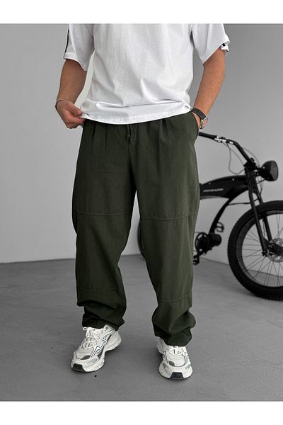 BYBASICMAN بنطال فضفاض مريح بخياطة كاكي JJ-96