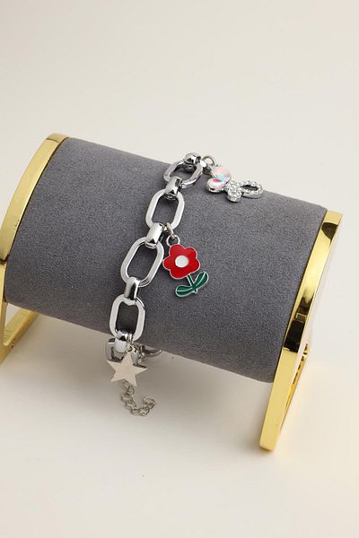 Modex Butterfly Flower Star Figured Chain Bracelet(17+5cm)