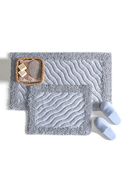 Madame Clean Home Cotton Marlow 2 τμχ Βαμβακερό σετ τουαλέτας Γκρι Σετ πατάκι μπάνιου Σετ τουαλέτας