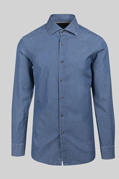 BOSS Slim Fit Erkek Jean Gömlek Mavi