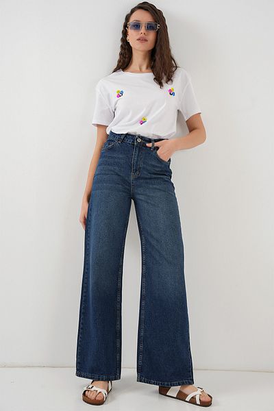 Bigdart Women's Loose Wide Leg High Waist Palazzo Jeans 6656 - B.Navy Blue