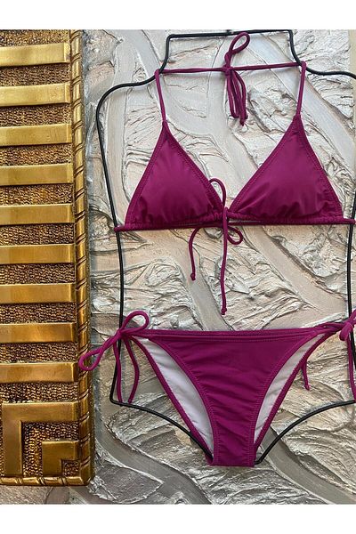 XORVİO Γυναικείο ελαστικό Lycra Chic String Dark Magenta Color Bikini Set Νέας σεζόν