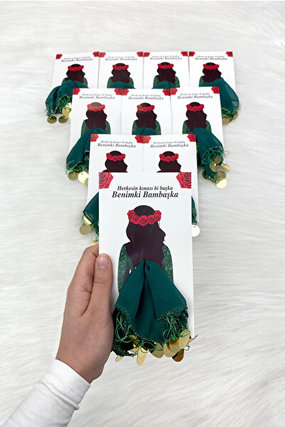 ZEYMERADE Yeşil Gold Şifon Kartlı Hediyelik Halay Mendili 1 Adet, Gelin Damat...