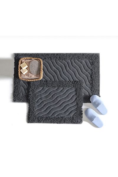 Madame Clean Home 2-Piece Cotton Marlow Cotton Toilet Set Anthracite Bathroom Mat Set