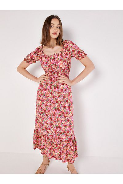 Apricot Florales Sommerkleid