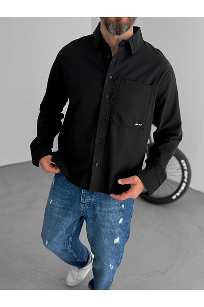 BYBASICMAN Black Single Pocket Embossed Boxy Fit Shirt Jj-183