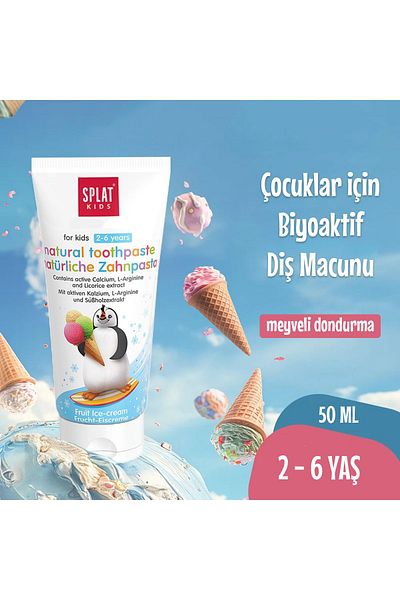 Splat Fruit Ice Cream Taste 2-6 Years Old Children's Toothpaste 50 ml