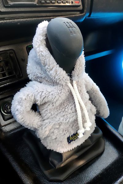 Bundera Gray Plush Hoodie Covered Gear Ornament and Car Gear Knob Accessory