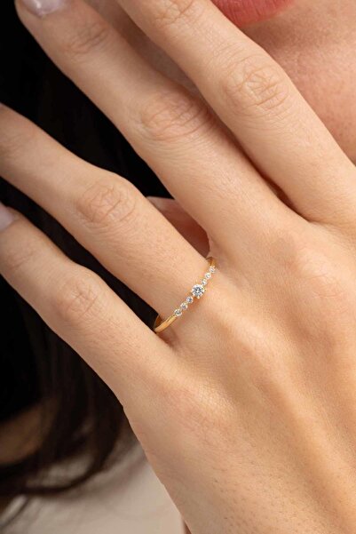 Sümer Telkari Sıra Taşlı Altın Kaplama Gümüş İnce Yüzük 5967