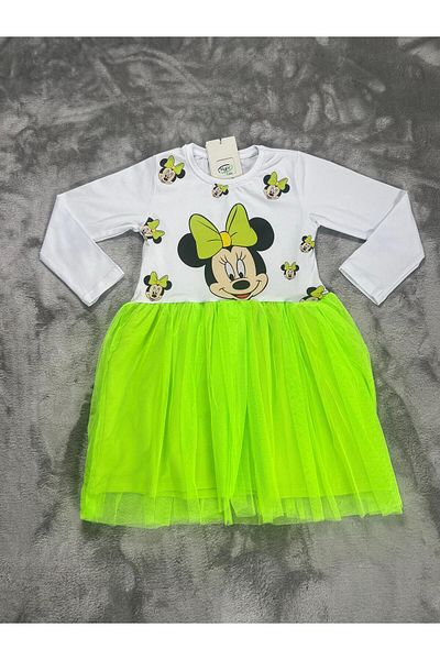 NEWKİDS 4-8 Years Old Tulle Printed Girl's Dress