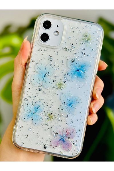 Go Aksesuar حافظة سيليكون مرنة بتصميم زهرة لامعة زرقاء متوافقة مع هاتف Iphone 11 مع لعبة