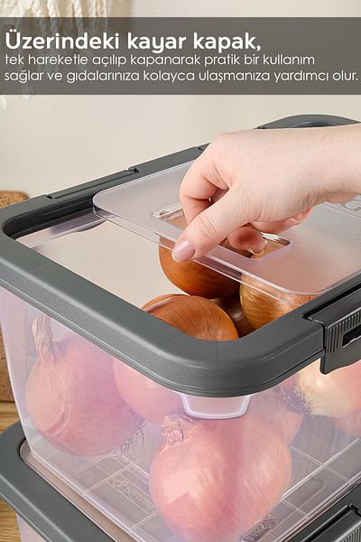 Meleni Home 3-Piece Sliding Lid Pulses Storage 10 Lt Gray Locked Food Sugar Flour Container