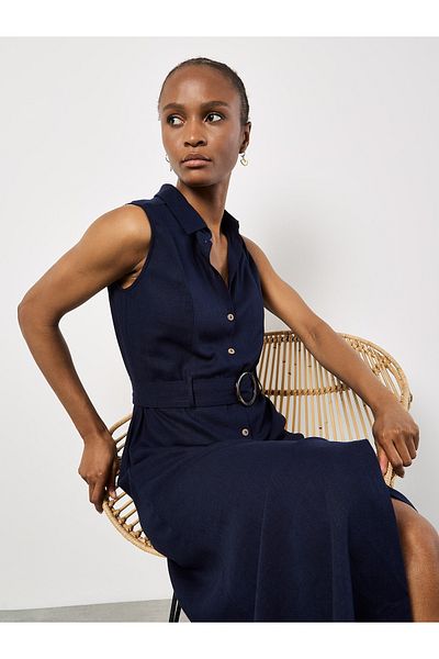 Apricot Midikleid Mit Gürtel Und Hemd