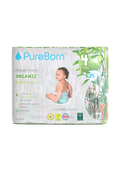 PUREBORN Organic Diapers Size 4 For 7-12 Kg Single Pack 24pcs with Assorted  Print