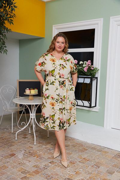 RMG Plus Size Casual Dress - Cream with Button and Pocket Detail