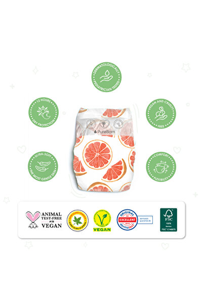 PUREBORN Size-2 Organic Diapers 3-6Kg 32's-Single Pack Assorted
