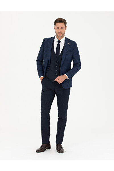 Pierre Cardin Lacivert Yelekli Ekose Takım Elbise 50281897-VR033