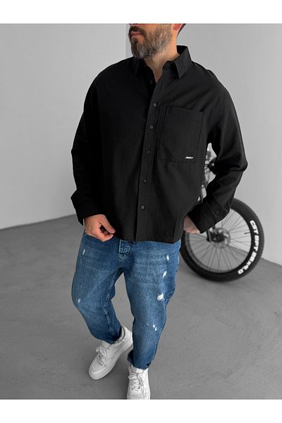 BYBASICMAN Black Single Pocket Embossed Boxy Fit Shirt Jj-183