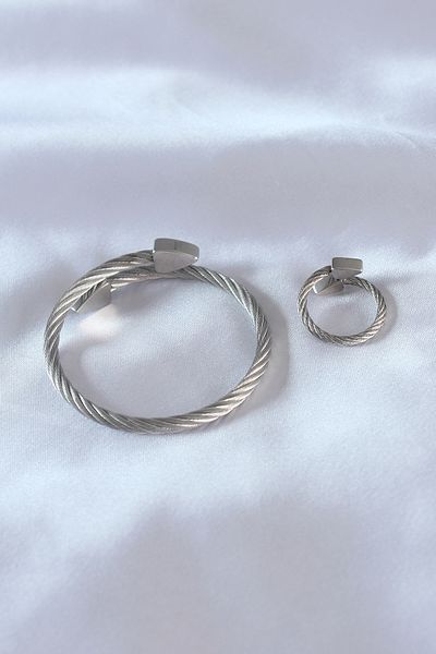 Skygo Men's Bracelet and Ring Set - Steel Silver Twist Model TJ-EB3592