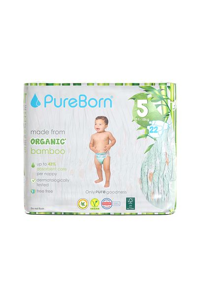 PUREBORN Organic Diapers Size 5 For 11-18 Kg Single Pack 22pcs with Daisy Print