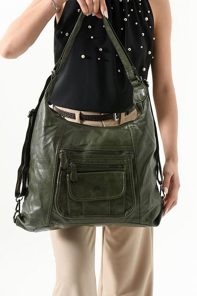 571 Collections Çanta Faux Leather Backpack Green (Model: 571-13-13m)