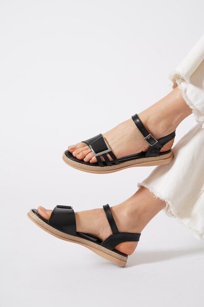 Moda Pie Γυναικείο σανδάλι Eid με πλαϊνή πόρπη μαύρο δέρμα