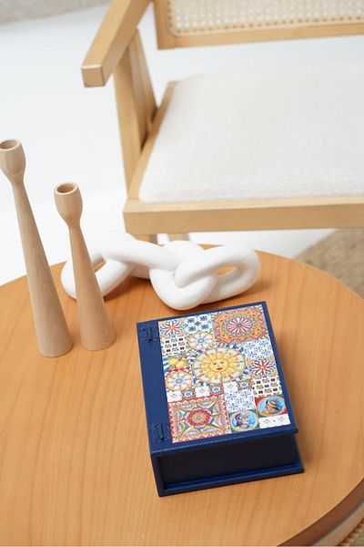 DEKORMED Design Ethnic Pattern Navy Blue Book Box Decorative Box