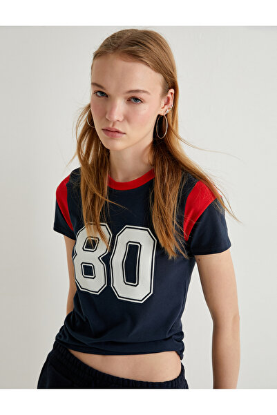 Koton Μπλουζάκι Color Block με κοντό μανίκι με λαιμόκοψη, βαμβακερή λεπτή εφα...