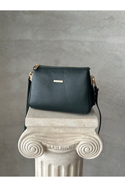 DERKON Genuine Leather Women's Crossbody Bag Amara Model Green Color