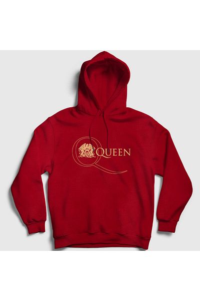Presmono Унисекс суитшърт с качулка и лого на Queen в червено и златисто - 101850tt