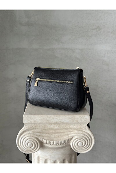 DERKON Women's Amara Model Black Leather Crossbody Bag