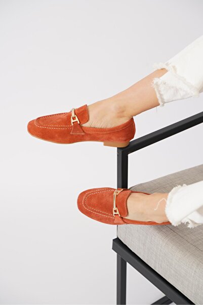 Moda Pie Vesder Buckle Loafer Genuine Leather Women's Ballerina Tile Suede