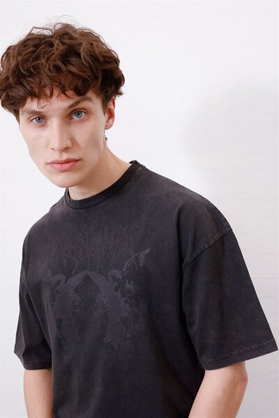 Trendiz Μπλουζάκι Unisex Gothic Angel Washed Anthracite