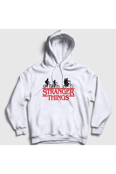 Presmono Φούτερ Unisex White Stranger Things με κουκούλα ποδηλάτου - 217780 ττ