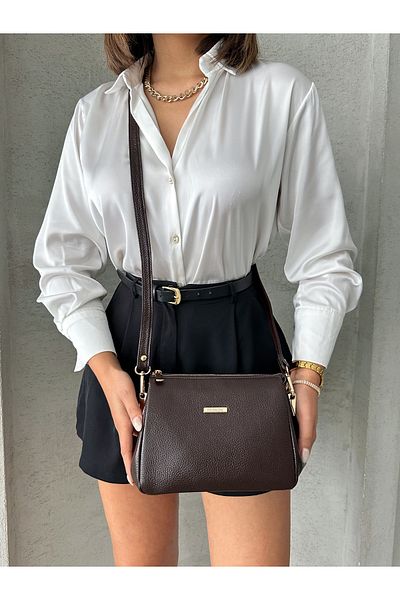 DERKON Women's Amara Model Brown Leather Crossbody Bag
