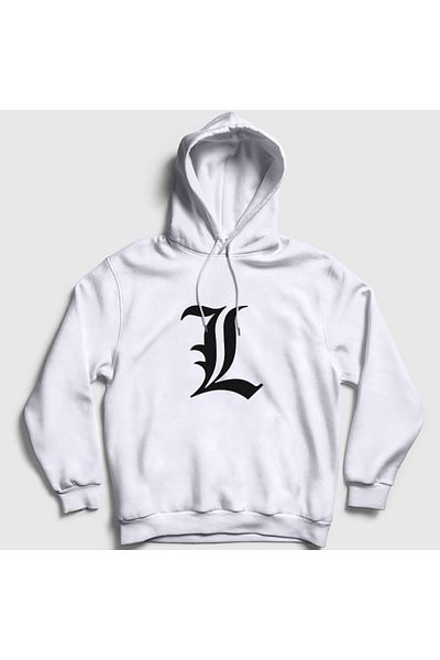 Presmono Λευκό λογότυπο L Anime Death Note Unisex φούτερ με κουκούλα - 129753 ττ