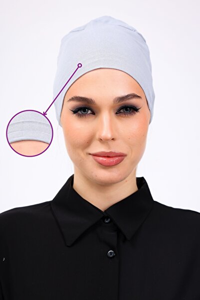 Loggia Kaymayan Silikonlu Dikişsiz Bone Açık Gri - Kaymaz Kadın Tesettür Bağl...