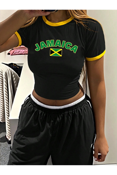 Richarlison Жіночий чорний джемпер з принтом Jamaica, 100% бавовна, короткі р...