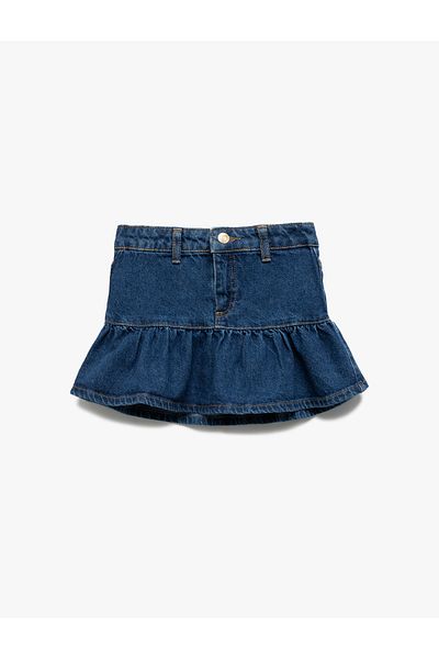 Koton New Season Cotton Ruffle Detailed Denim Skirt