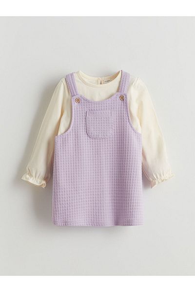 LC Waikiki Combed Cotton Baby Girl Salopet and T-Shirt 2 Pack
