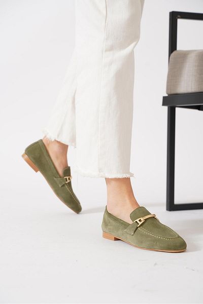 Moda Pie Mocasnic cu cataramă Vesder Balerini de damă din piele naturală din piele intoarsa kaki