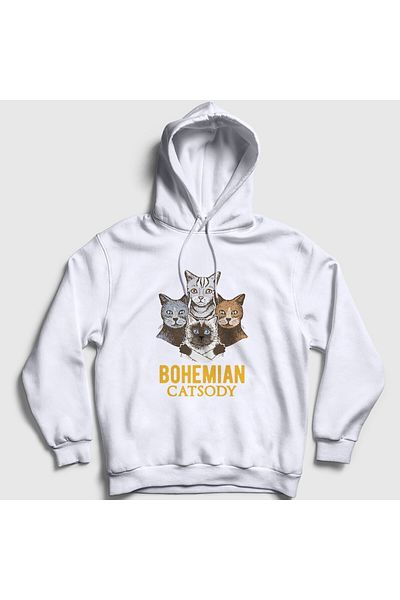 Presmono Φούτερ Bohemian Catsody Queen Unisex με λευκή κουκούλα - 423050 ττ