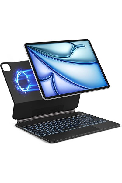 Fogy Apple iPad Air 13inç M3 çipli 2025 Uyumlu Magic Uyumlu Touchpad Işıklı Klavyeli Kılıf